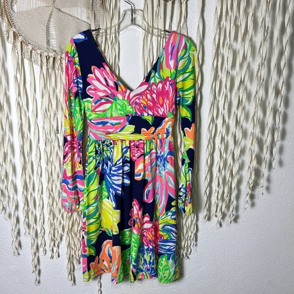 Lilly Pulitzer Long Sleeve Fit N Flare Floral Mini Dress Size XS - Picture 10 of 10